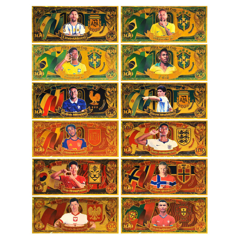 Cross-Border Gift Collection of Commemorative Banknotes Featuring Soccer Stars from the United States, Canada, and Mexico: Cristiano Ronaldo, Messi, Mbappé, and Haaland