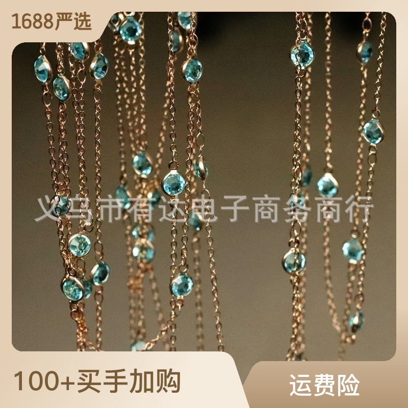 Blue copper gold-plated necklace with zircon with tassels