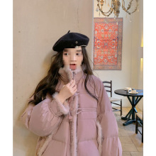 花栗鼠小姐【现货】芬兰下雪天3.0 拼接貂毛立领白鸭绒羽绒服女冬