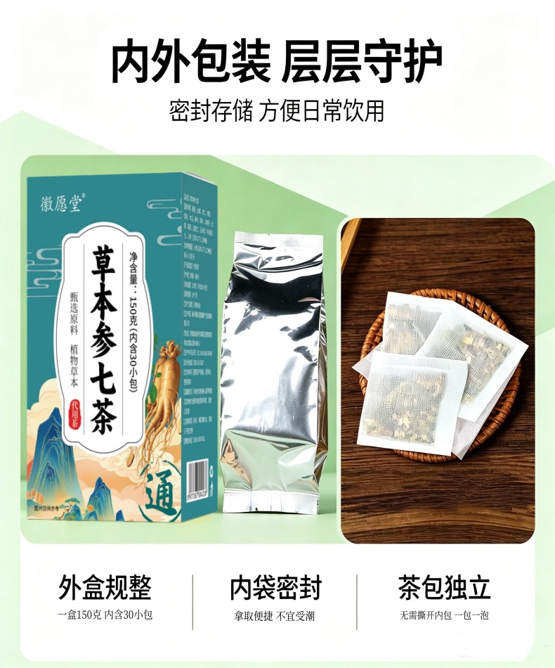 Shen Qi Herbal Tea 150g Box 30 Teabags Traditional Chinese Wellness Blend with Ginseng Gynura specifications