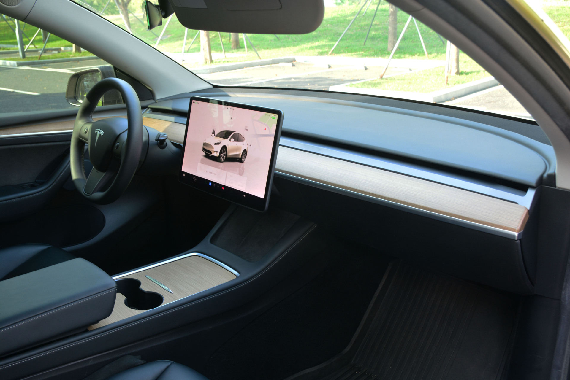 Suitable for Tesla Model 3/Y Central Control Pc Panel Film, Suede Leather and Solid Wood Sticker Modification, Car Anti-Slip