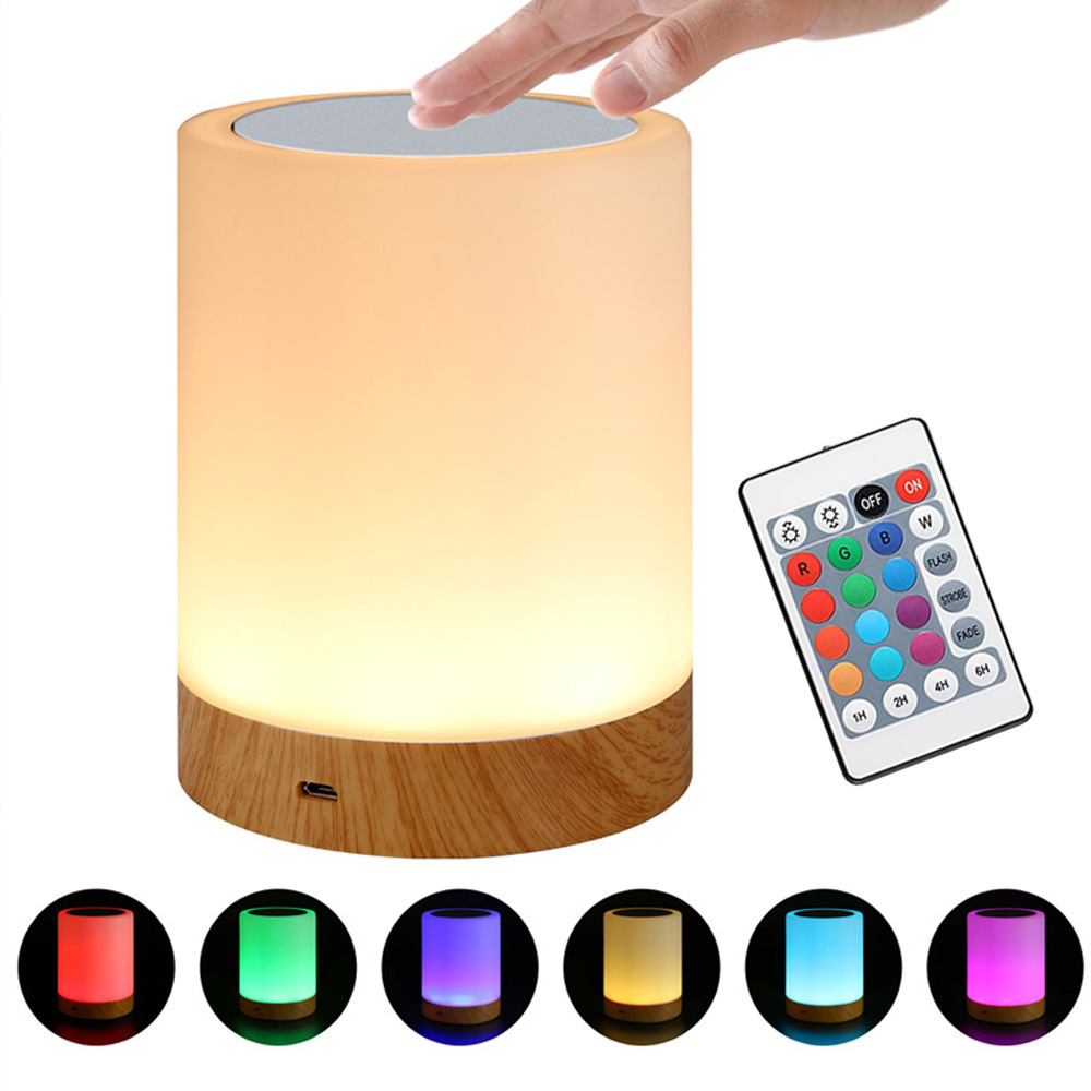 Nuevo control remoto colorido creativo grano de madera recargable noche luz regalo lámpara de noche lámpara de mesa táctil Pat lámpara