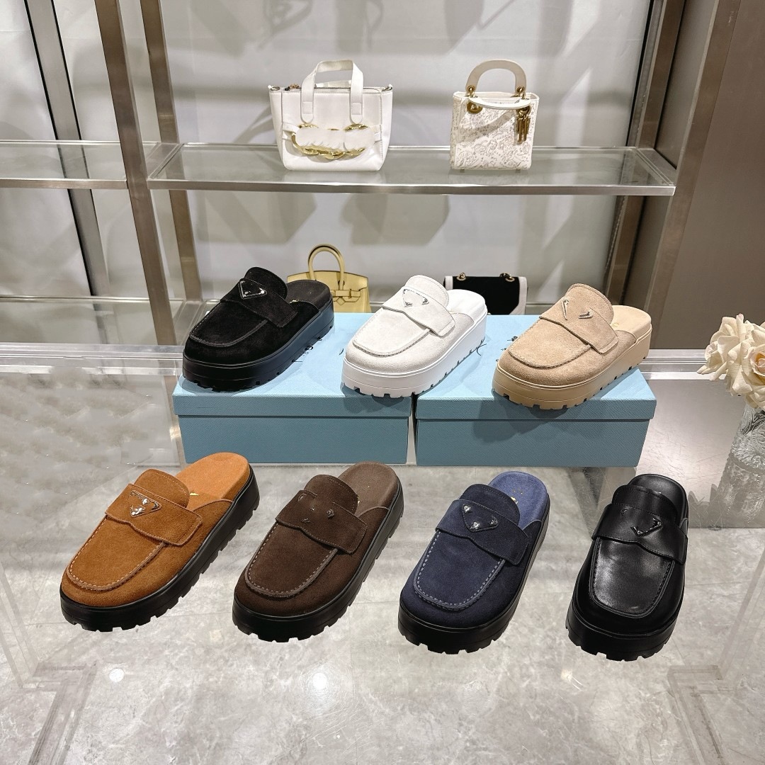欧美P-家26新款包头半拖鞋女外穿真皮勃肯鞋穆勒拖鞋女平底懒人鞋