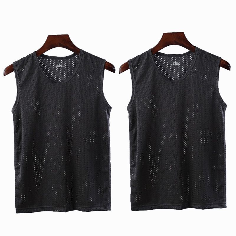 Chaleco de malla hombre deportivo ventilado hueco hielo rápido de verano camiseta sin mangas hombro amplio fábrica delgada comercio exterior al por mayor
