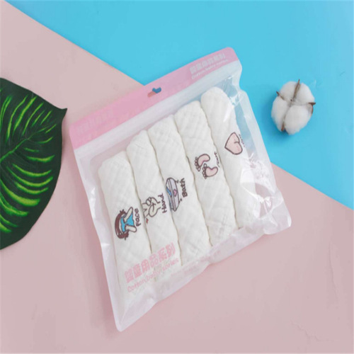 Six-layer gauze cotton baby bib (5-pack) scarf manufacturer embroidered cartoon infant toddler small square towel