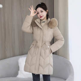 羽绒棉服女中长款2026冬季新款时尚提花洋气加厚保暖外套可脱卸帽