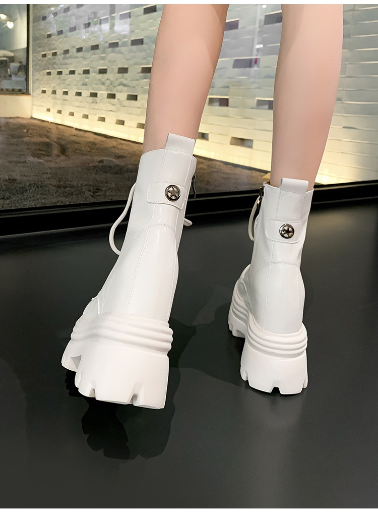 Boot nữ cổ thấp da thật gót siêu cao 15cm đế dày tăng chiều cao lót lông mùa thu đông — Lớp lót đơn màu trắng nhạt 12cm chi tiết 16