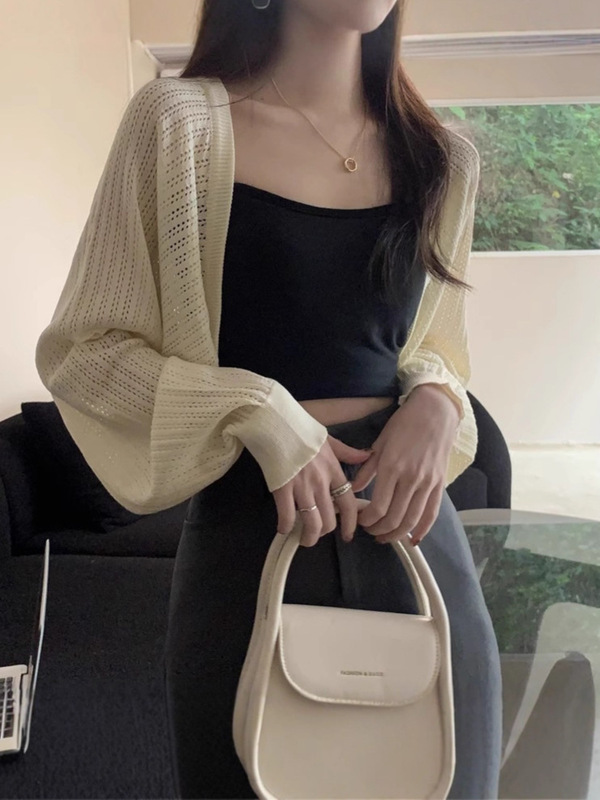 针织罩衫女长袖防晒衣搭配吊带夏季短款外搭开衫外套小香风薄上衣|undefined