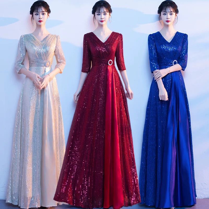 2025 New Large Choir Performance Clothing Women's Long Skirt Elegant Evening Dress Poetry Recitation Host Competition Clothing