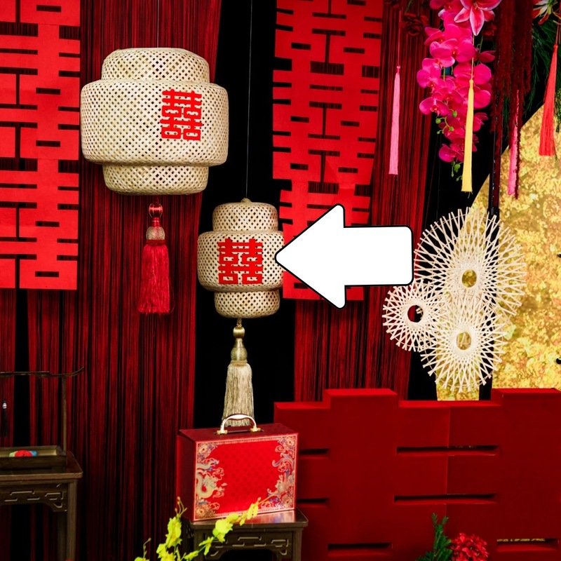 新中式婚纱摄影喜嫁风拍摄道具藤编镂空灯笼红背景装饰竹编灯笼猫|undefined