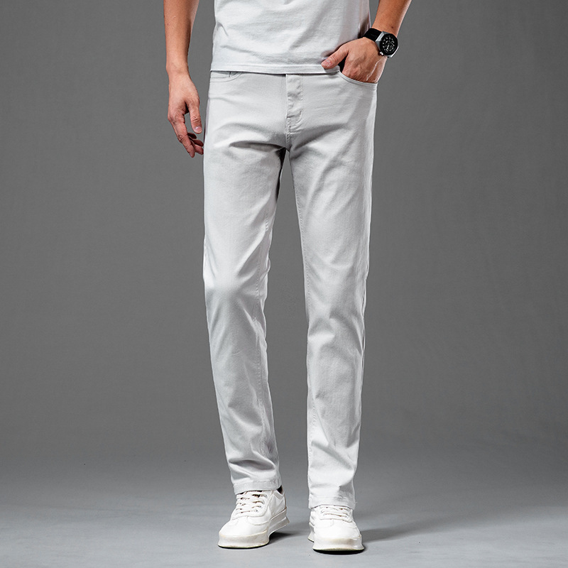 Young Men's Fashion Korean Style Slim Jeans 2025 Spring and Summer New Solid Color Mid-Waist Casual Thin Long Pants for Men