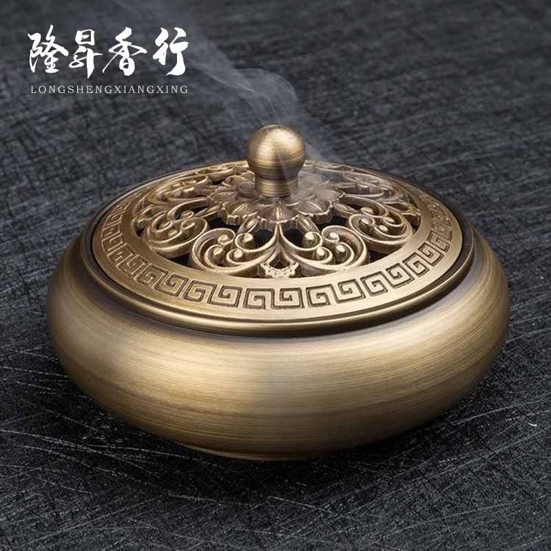 铜香炉纯铜熏香炉家用禅意宣德炉盘香檀香炉仿古莲花香薰炉