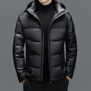 Haining Leather down jacket men's sheepskin leather jacket winter middle-aged men's hooded down jacket warm thickened