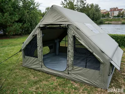 Quick-Open Inflatable Tent Travel Portable: Avtomobil dam çadırları - military-green-double-door-tent-with-skylight-electric-air-pump-3-5-people