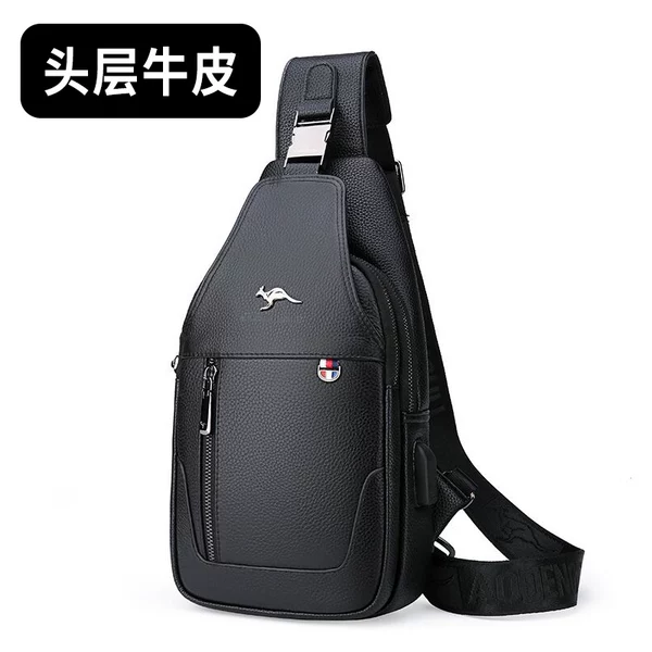 Genuine new men's top-layer cowhide chest bag, men's bag, crossbody bag, genuine leather shoulder bag, trendy casual bag