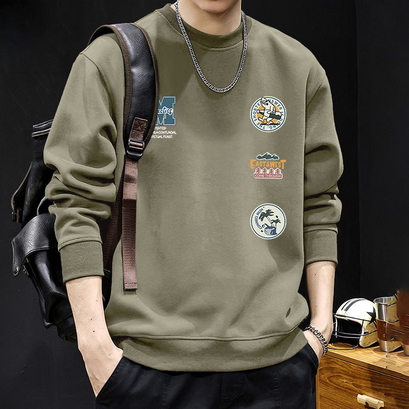 Otoño y invierno nuevo pesado camisa de cuello redondo pareja con terciopelo engrosado marca de moda suelta chaqueta impresa americana para hombres y mujeres