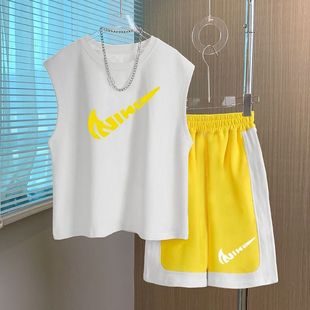 Boys Vest Suit Summer 2025 New Kidsren's Korean Style Medium and Large Kidsren's Thin Sleeveless Loose Two-Piece Set Handsome