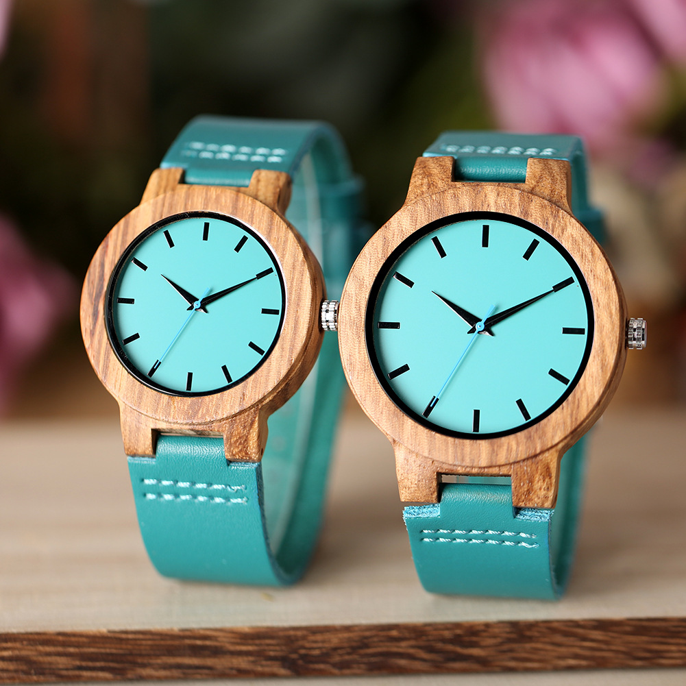 Ins Style Wooden Couple Watches, a Pair of Fresh Mint Green Dials, Unique Design Men's and Women's Watches Wholesale