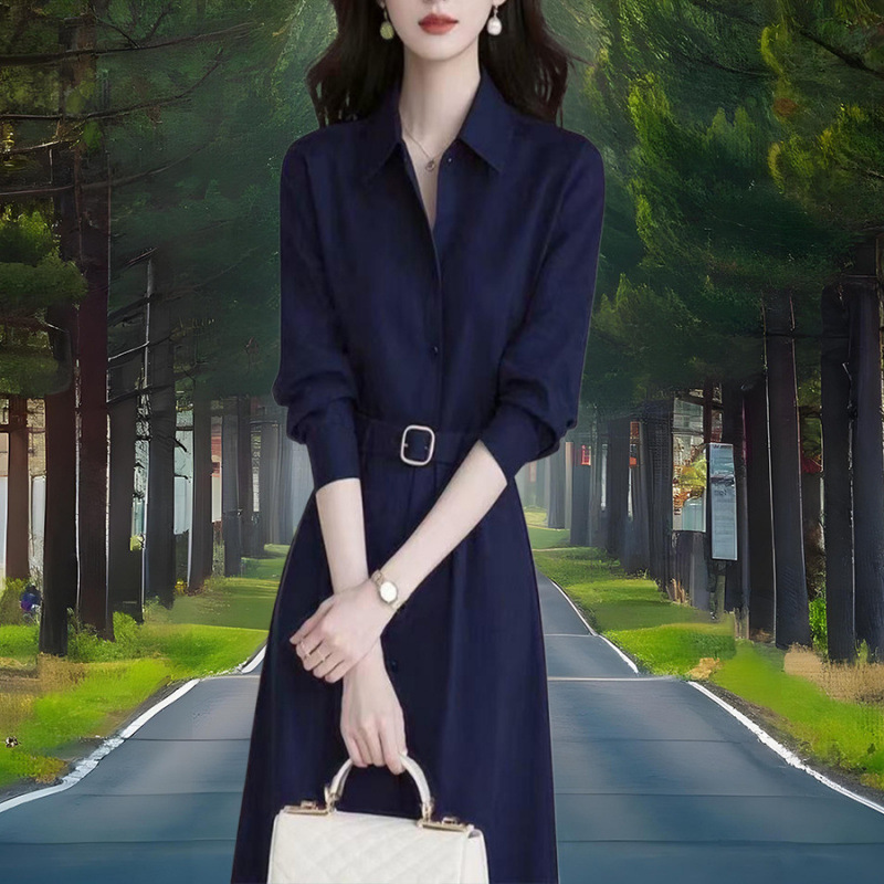 Autumn French-Style Elegant Fashion Ladylike Goddess-Like Light Luxury High-End Blue Shirt Dress for Formal Occasions Autumn French-Style Elegant Fashion Ladylike Goddess-Like Light Luxury High-End Blue Shirt Dress for Formal Occasions