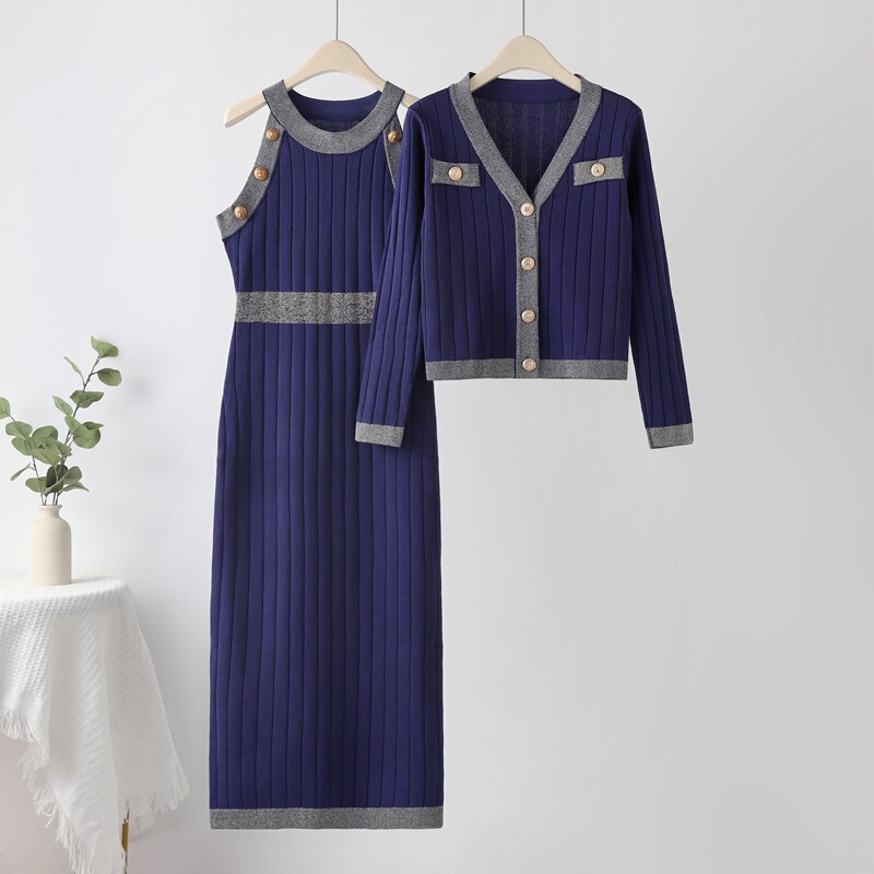 French temperament socialite high waist fashion two-piece sweater dress 2024 spring new sweater vest dress