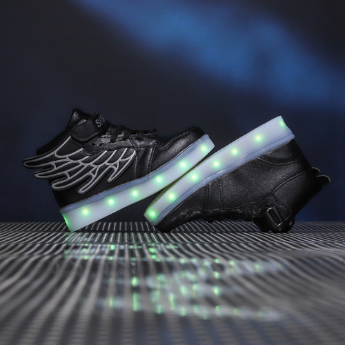 usb charging colorful luminous shoes children's led flash lace lights high top wings boys and girls luminous casual shoes