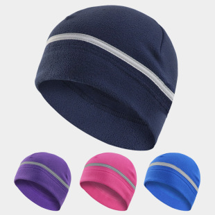 Cross-border polar fleece outdoor winter riding cap safety night run night riding cap warm cap sports reflective strip hat