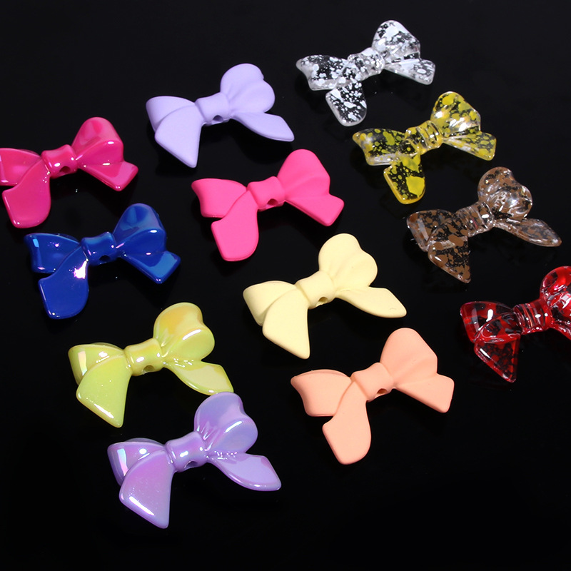 亞克力鍍彩手感漆蝴蝶結高透明滿天星領結直孔散珠子 diy串珠配件