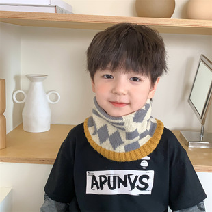 2025 Plaid Children's Scarf Autumn and Winter Korean Style Knitted Baby Neck Warmer New Cute Neck Cover for Boys and Girls