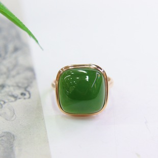 Fubei Diamond Jewelry [18K Gold Inlaid Hetian Jasper Square Ring] Loose Stone about 14mm Ring Size 16