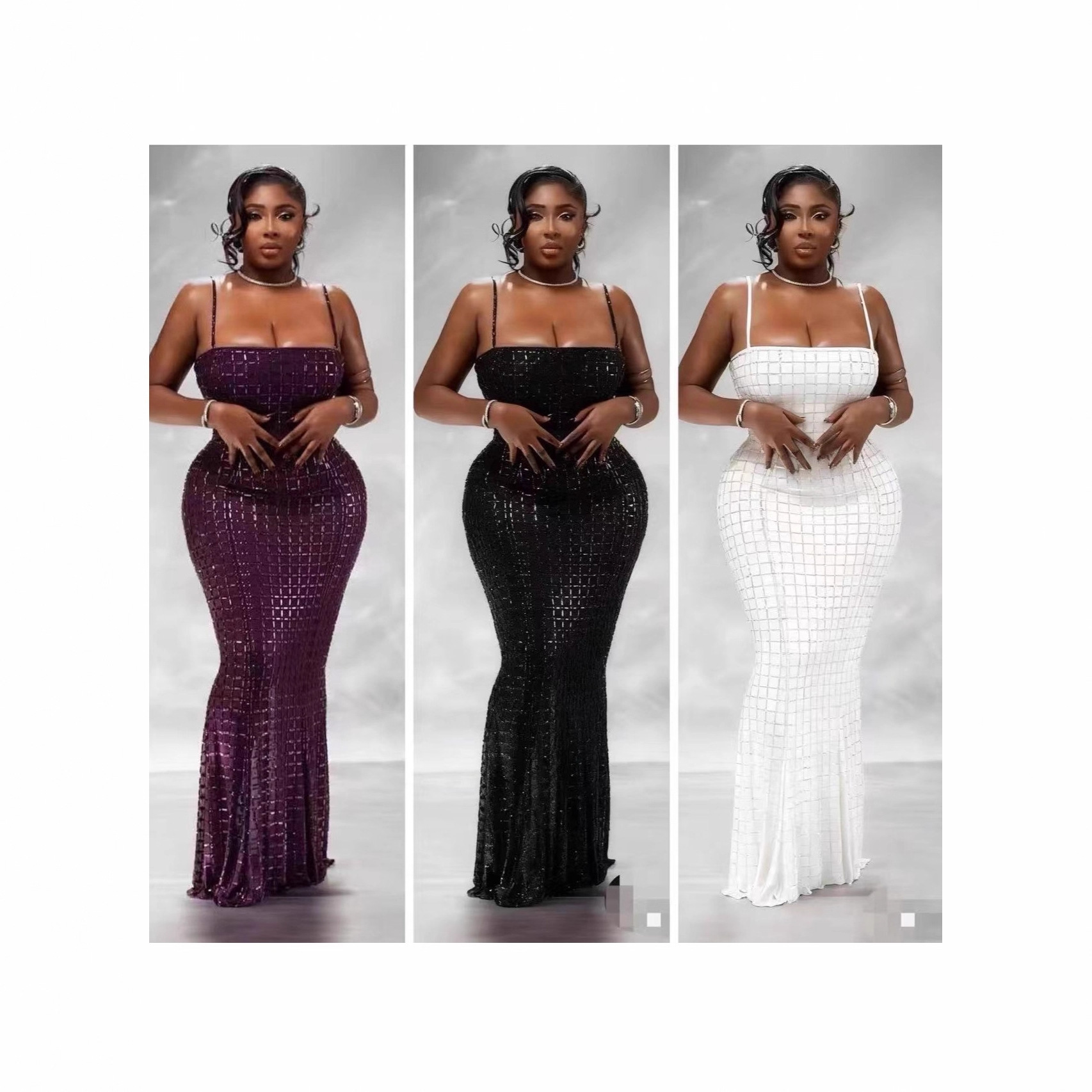 European and American Cross-Border Export Popular Fishtail Skirt Bow Sequin Sexy Nightclub Dress (3 Colors)