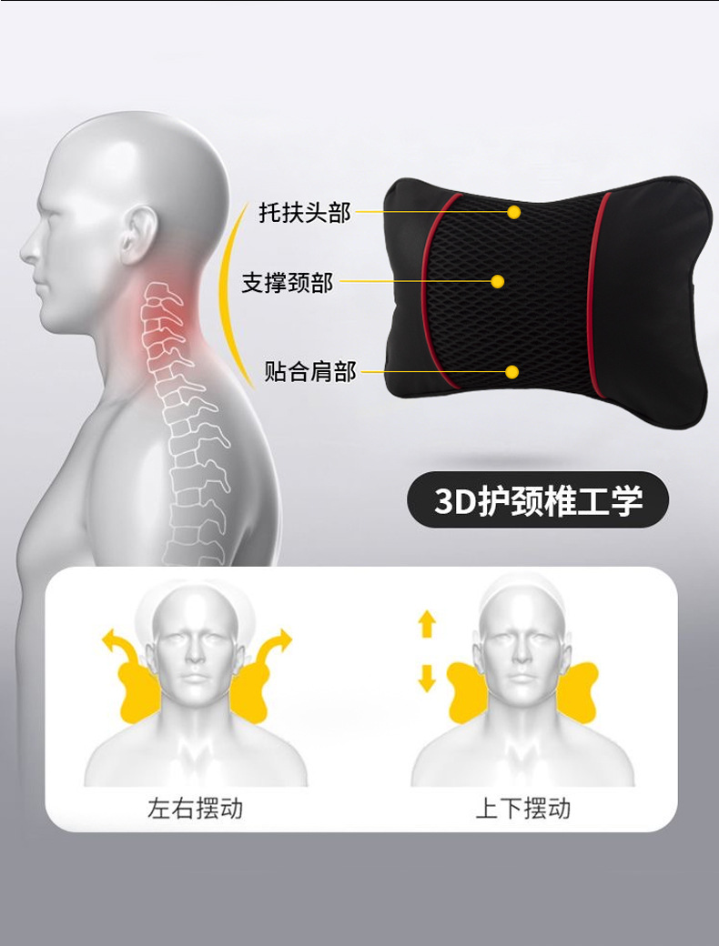 Car Headrest Mesh Breathable Car Interior Seat Cushion Universal for All Seasons Pu Leather Comfortable Car Neck Pillow