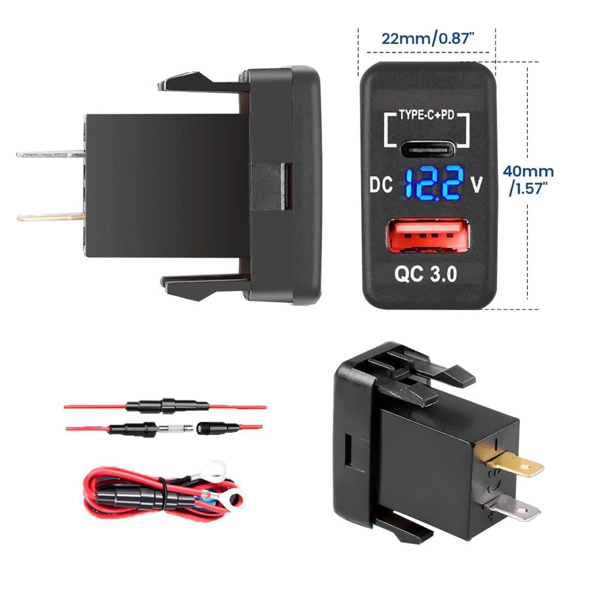 Suitable for Toyota Old Car Modified Car Mobile Phone Charger with Pd3.0+Qc3.0 Digital Display Voltmeter