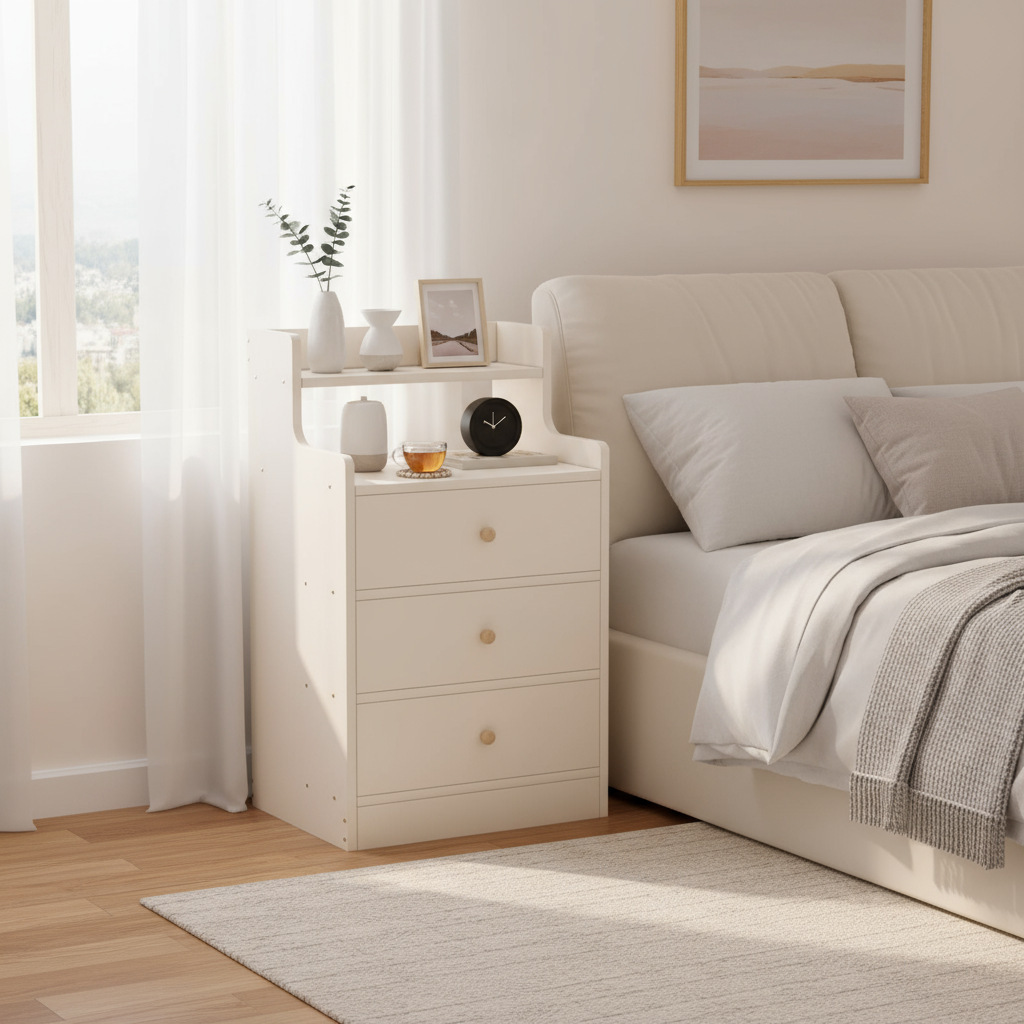 Mesa de cabezal de cama, gabinete lateral doméstico, gabinete de almacenamiento moderno pequeño, estante de almacenamiento multifuncional, dormitorio pequeño