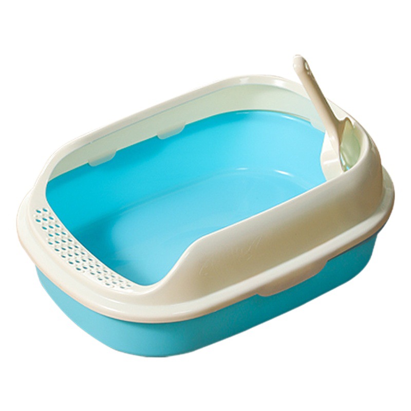 Caja de arena para gatos en stock al por mayor de alto borde a prueba de grietas de tamaño pequeño caja de arena para gatos naranja resistente a las caídas PP resina de cuero Taobao gato inodoro