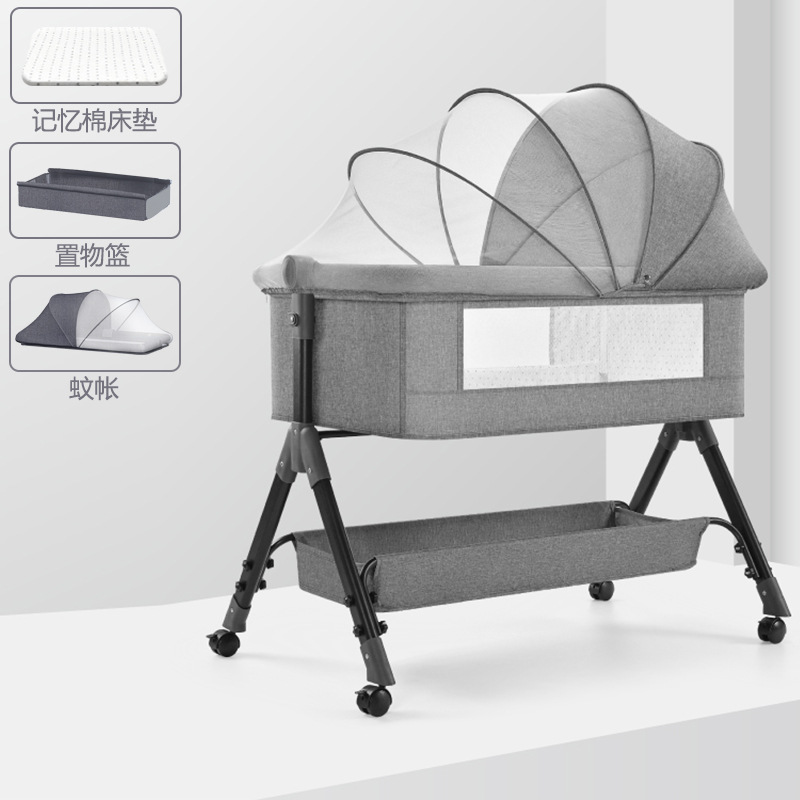 Cuna de bebé Cama lateral Cama de recién nacido Cama grande de costura Cama de cuna para bebé Cama para niños Multifuncional móvil plegable