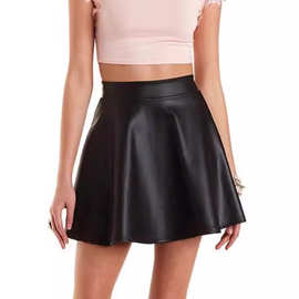 2024夏季新款跨境欧美亚马逊独立站速卖通PU皮裙休闲高腰迷你裙子