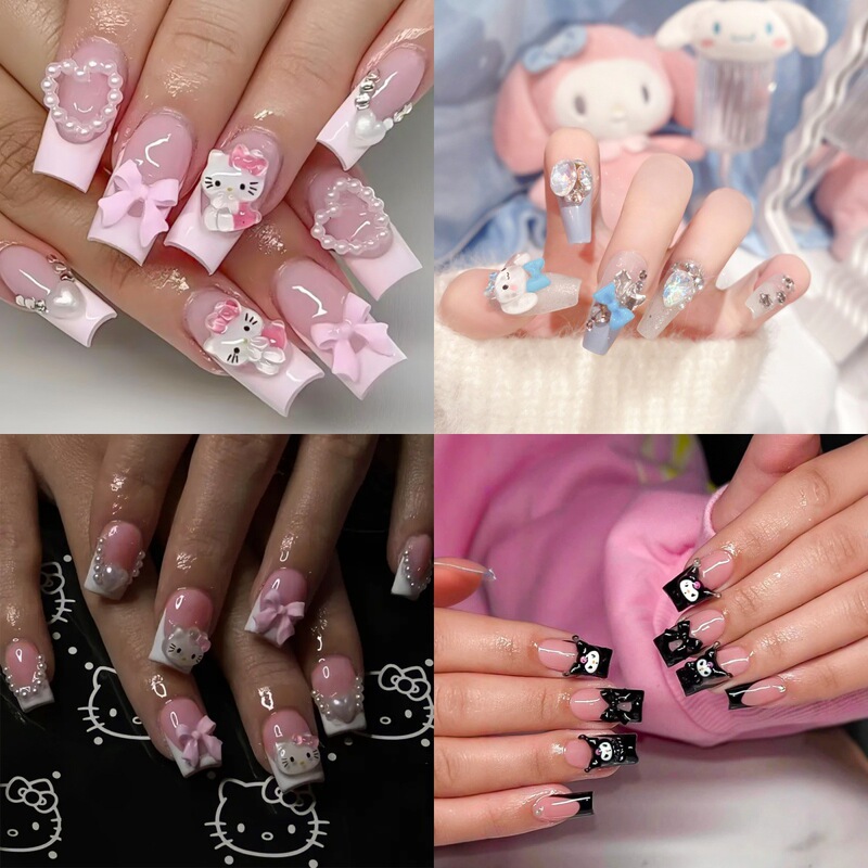 Cross-Border 24-Piece Short and Medium-Length Press-On Nails Collection with 3D Cartoon Design, Rhinestones, Bowknots, and Heart-Shaped Nail Art Pieces Wholesale Cross-Border 24-Piece Short and Medium-Length Press-On Nails Collection with 3D Cartoon Design, Rhinestones, Bowknots, and Heart-Shaped Nail Art Pieces Wholesale