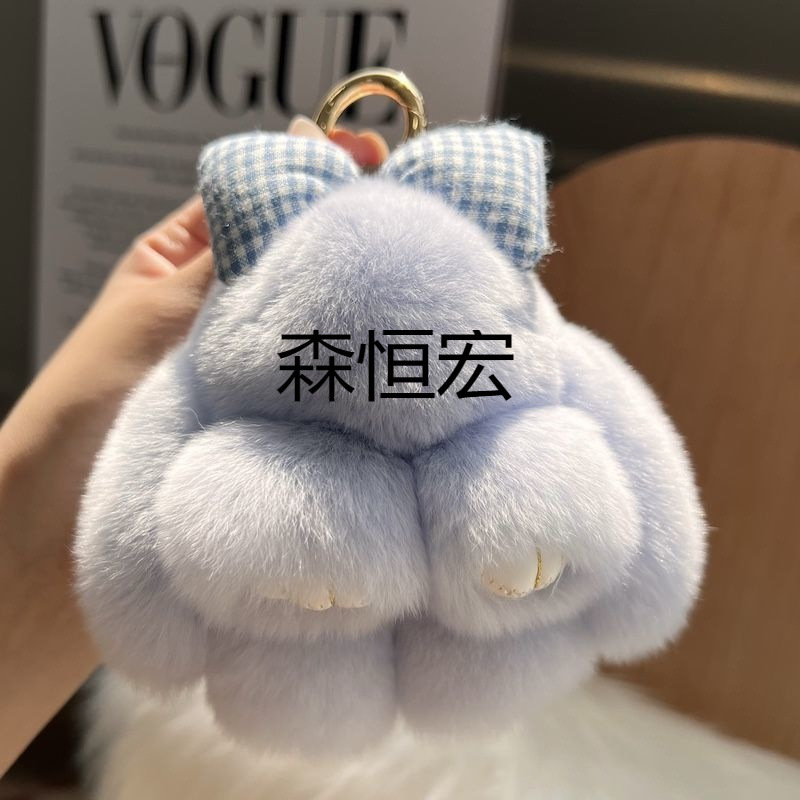 SHH1 귀여운 진짜 렉스 토끼 모피 활 작은 토끼 자동차 펜던트 봉제 가방 펜던트
