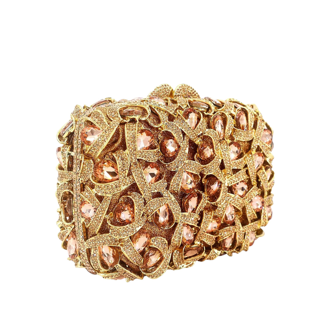 Túi clutch nữ đính pha lê kim cương dạ hội sang trọng — Bạc AB, màu xanh hoàng gia, sâm panh, kim cương vàng trên nền vàng chi tiết 5