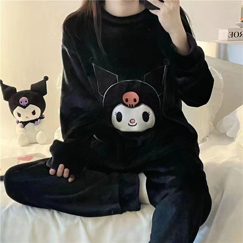 珊瑚绒睡衣女秋冬季网红库洛米同款加绒保暖睡少女卡通家居服外贸