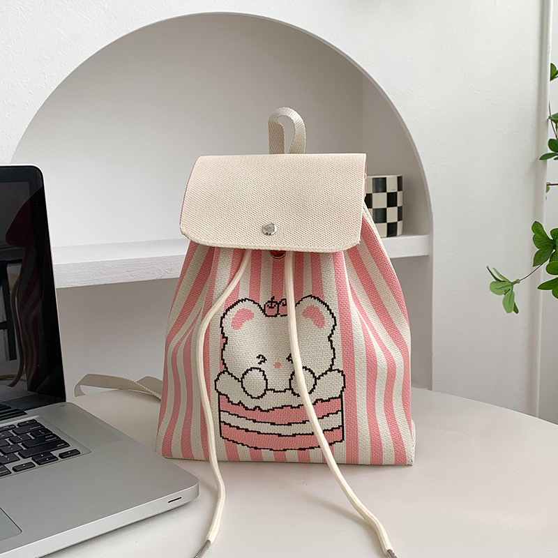 Mochila de alta calidad para damas nueva personalidad de dibujos animados versátil de gran capacidad de viaje bolsa de tejido portátil mochila de punto