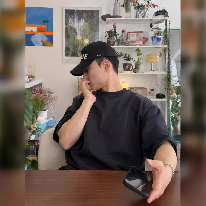 Vintage Kanye Yeezy American Niche Trendy Brand Summer New Pure Color Loose Couple Short-Sleeved T-Shirt for Men