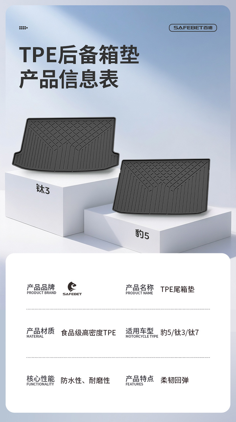 Suitable for Fang Cheng Bao Titanium 7, Titanium 3, and Leopard 5 Flash Charging Version Vehicles, All-Weather Tpe Car Trunk Mat