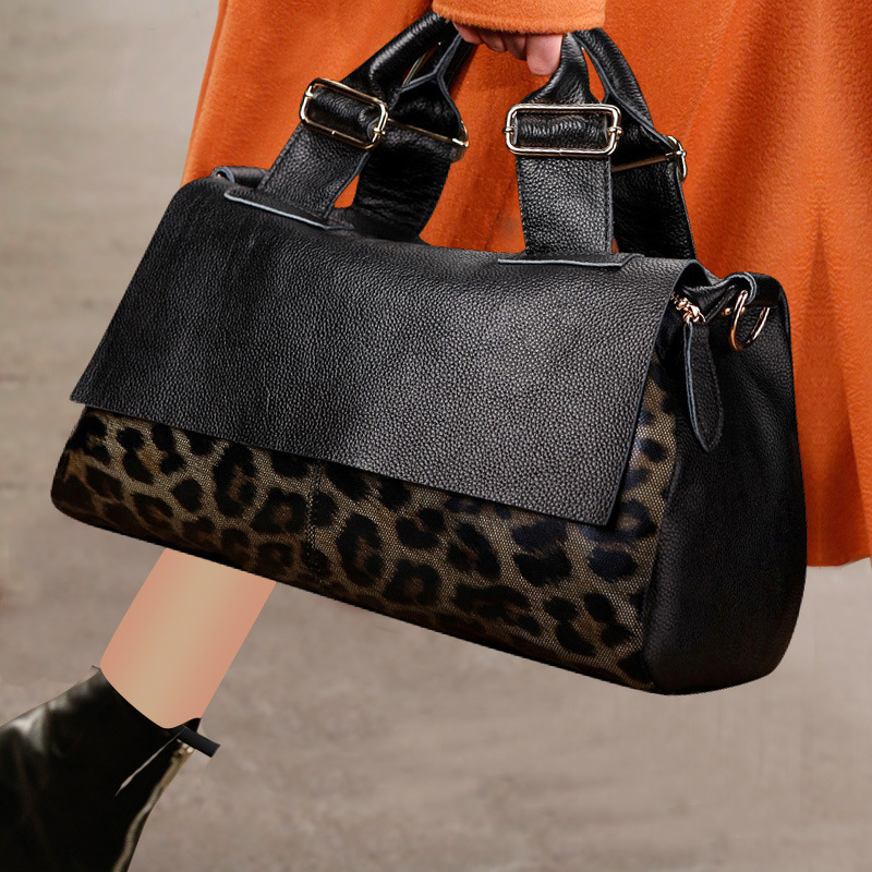 Bolso de Mujer de Gran Capacidad de Cuero Genuino Qianlian, Bolso de Mano con Estampado de Leopardo Elegante y Nuevo de 2025, Bolso Grande de Cuero Suave para Mujer