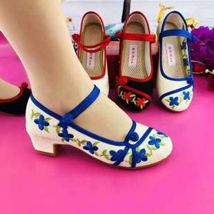 Square Dance Shoes, Embroidered Shoes, Color Matching Embroidered Shoes, Breathable Mom Shoes, Old Beijing Cloth Shoes, Summer New Hanfu High Heels