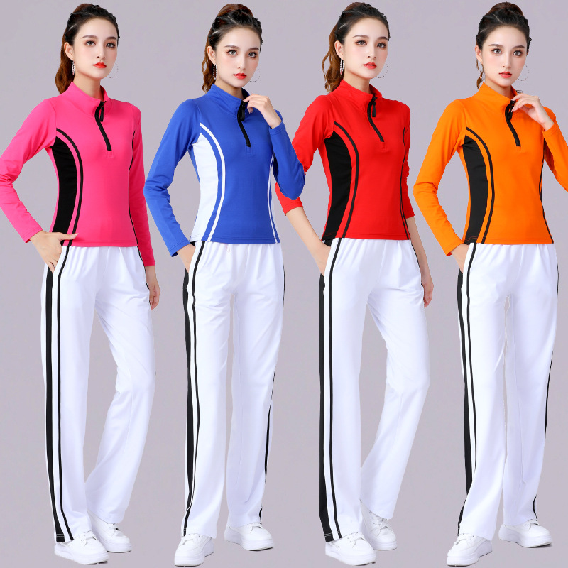 莫沐妲春秋廣場舞新款服裝長袖運動健身服套裝網紅曳步舞跳舞衣女