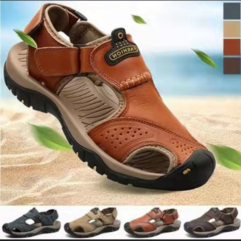 Summer Explosions Men's Sandals Outdoor Men's Beach Shoes Non-slip Real Cowhide Casual Shoes Large Size Baotou Tracing Shoes