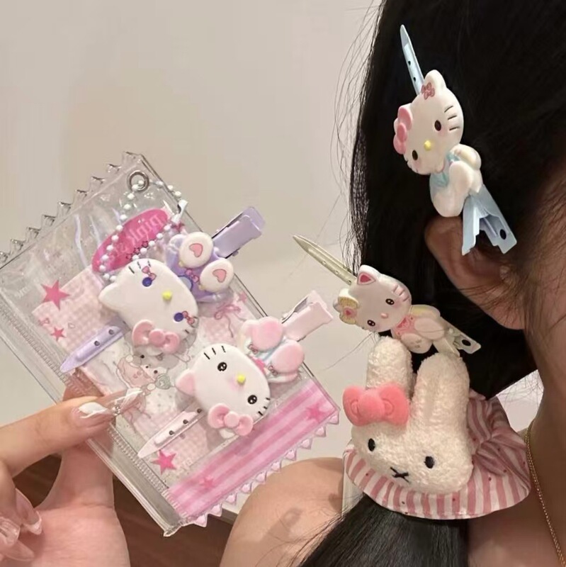 Soft Cute Sitting Kt Cat Pointed Mouth Clip Ins Three-Dimensional Girly Versatile Japanese Bangs Side Clip Hair Accessory for Girls Soft Cute Sitting Kt Cat Pointed Mouth Clip Ins Three-Dimensional Girly Versatile Japanese Bangs Side Clip Hair Accessory for Girls