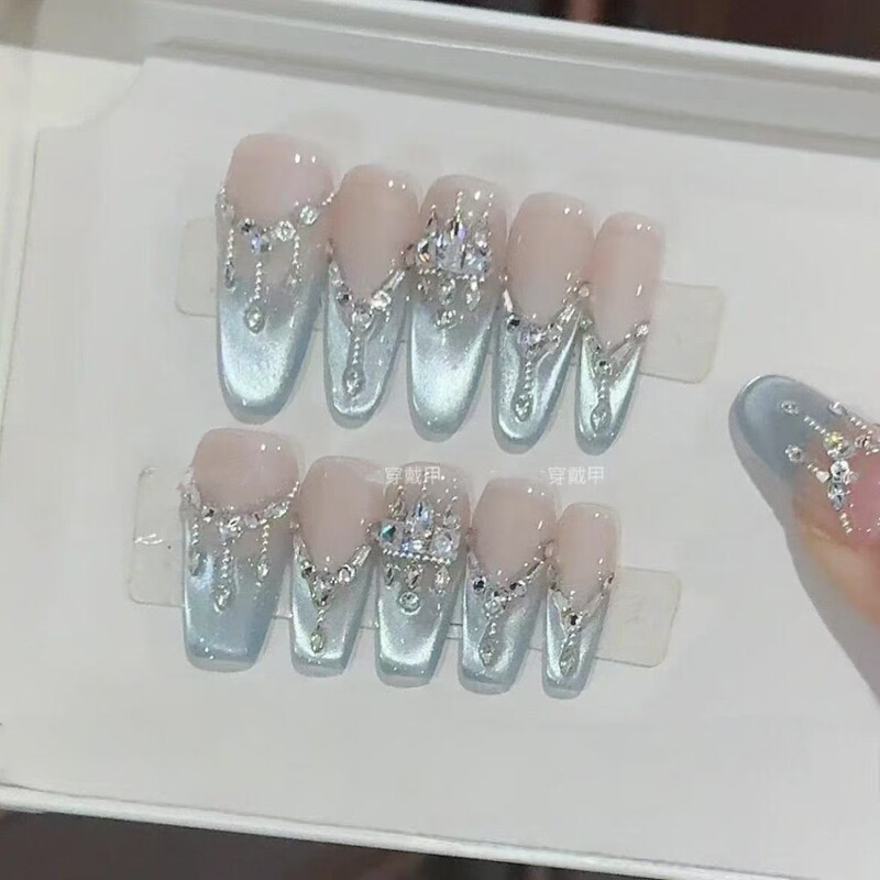 [Star Dome Crown-Blue Tears] Hand-worn Armor Light Luxury Full Diamond Advanced Sense Shiny Cat's Eye Nail Paste