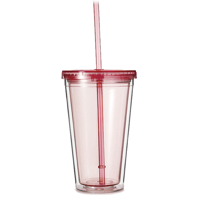 Taza de plástico de 16oz Taza de agua de plástico de doble capa Pajita transparente con tapa Taza de regalo de publicidad portátil